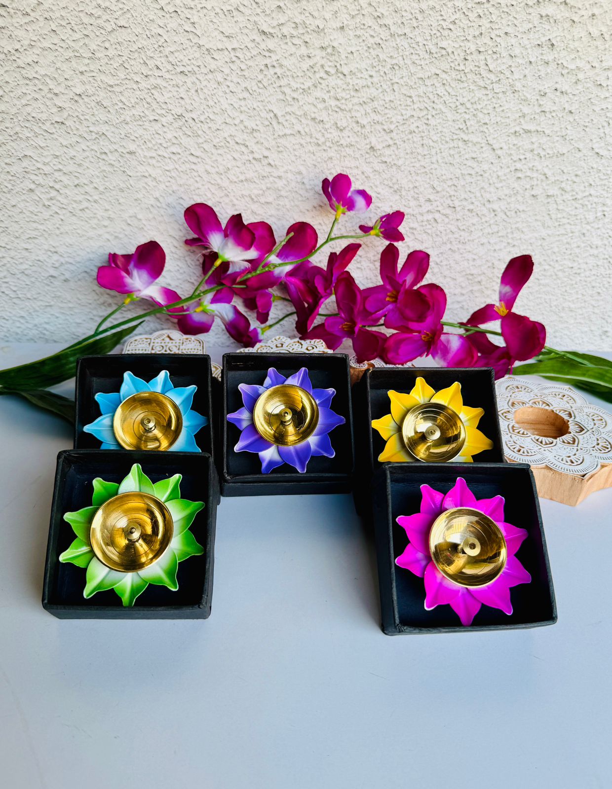 Lotus Diya – Assorted Color Diya for Home, Pooja, Festival & Gift