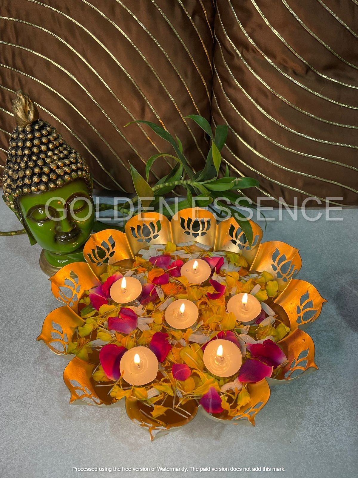 Decorative Gold Lotus Bowl with Cut-Out Design , Size - 10 inch