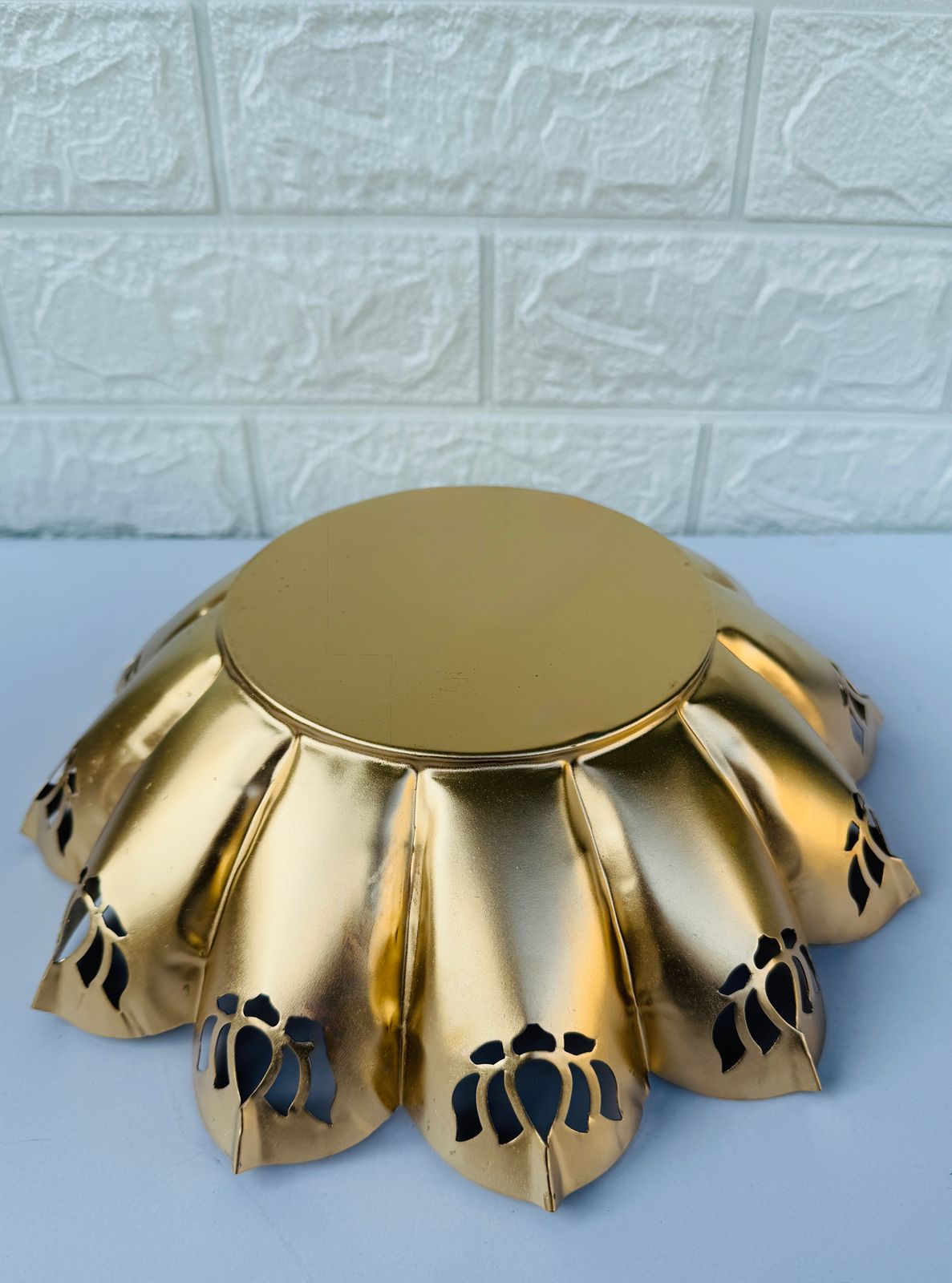 Decorative Gold Lotus Bowl with Cut-Out Design , Size - 10 inch