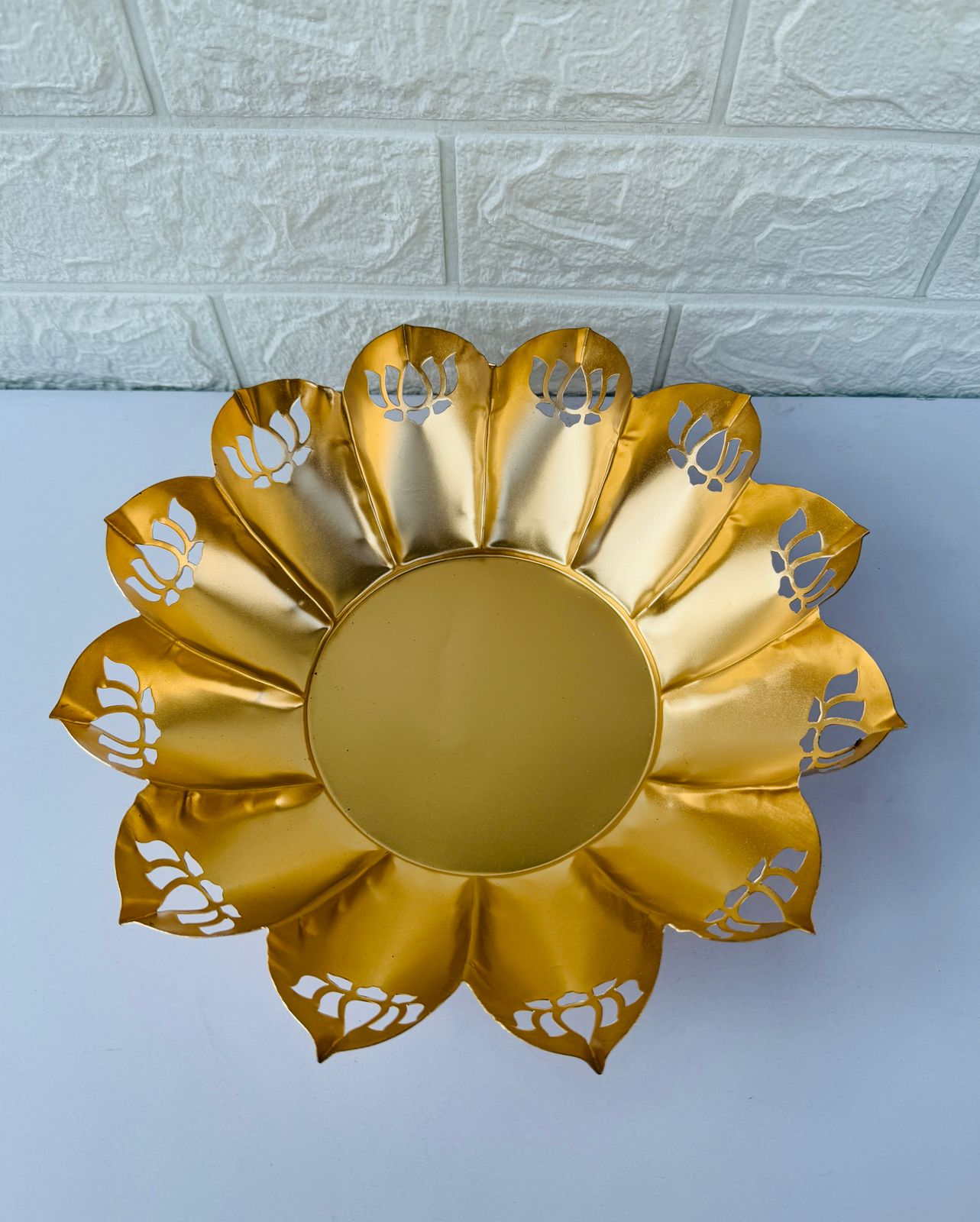 Decorative Gold Lotus Bowl with Cut-Out Design , Size - 10 inch