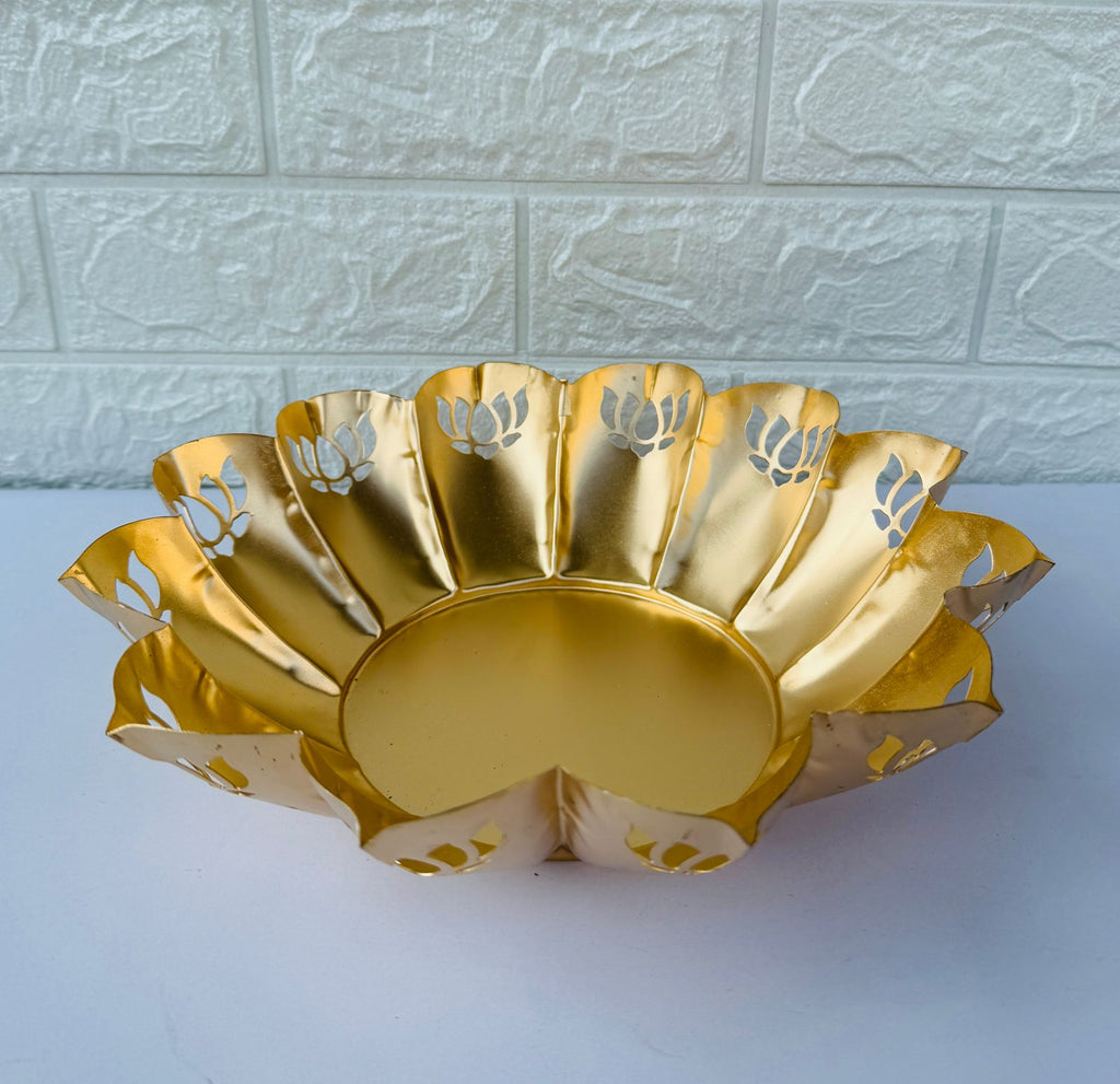 Decorative Gold Lotus Bowl with Cut-Out Design , Size - 10 inch