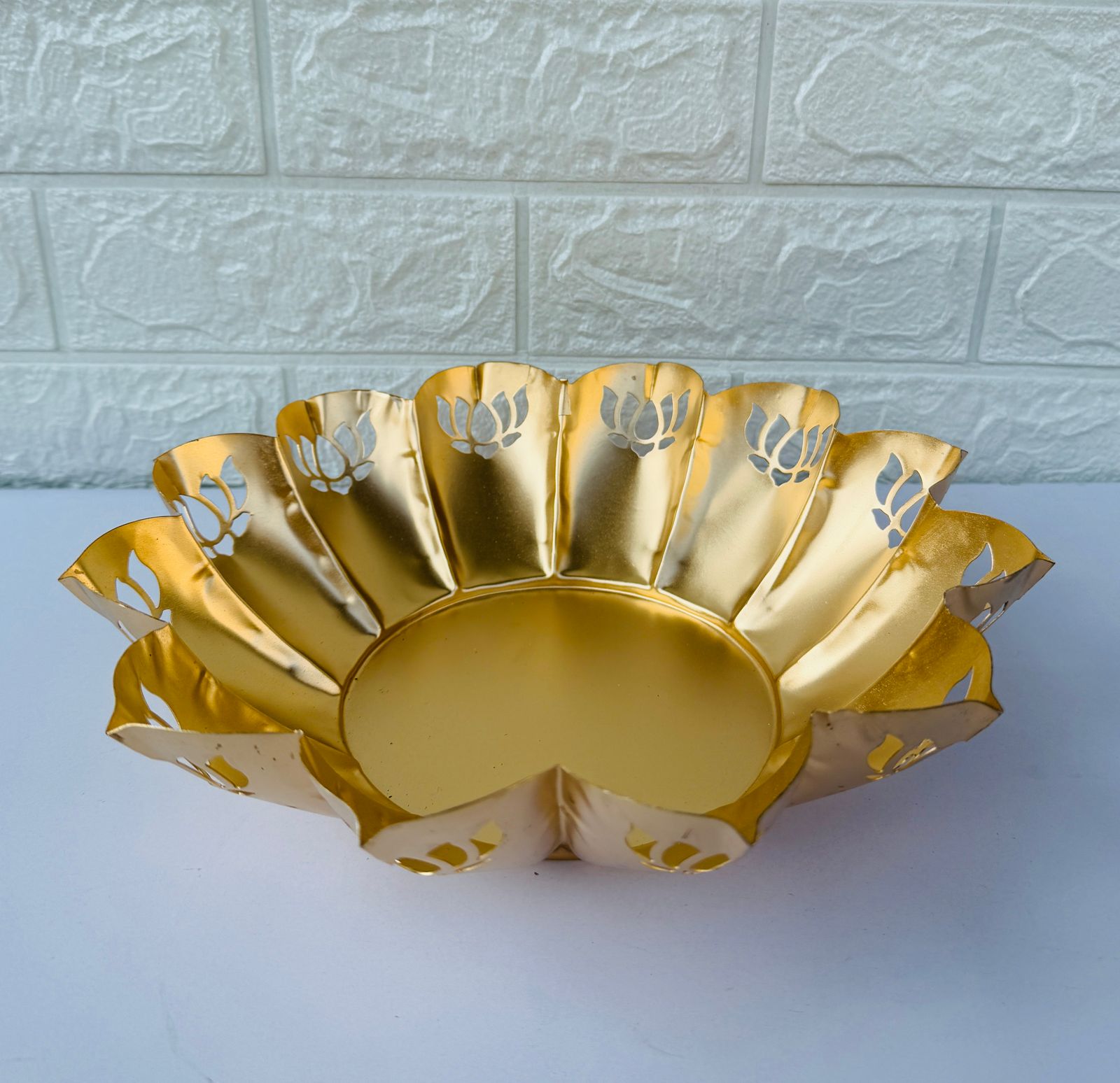 Decorative Gold Lotus Bowl with Cut-Out Design , Size - 10 inch