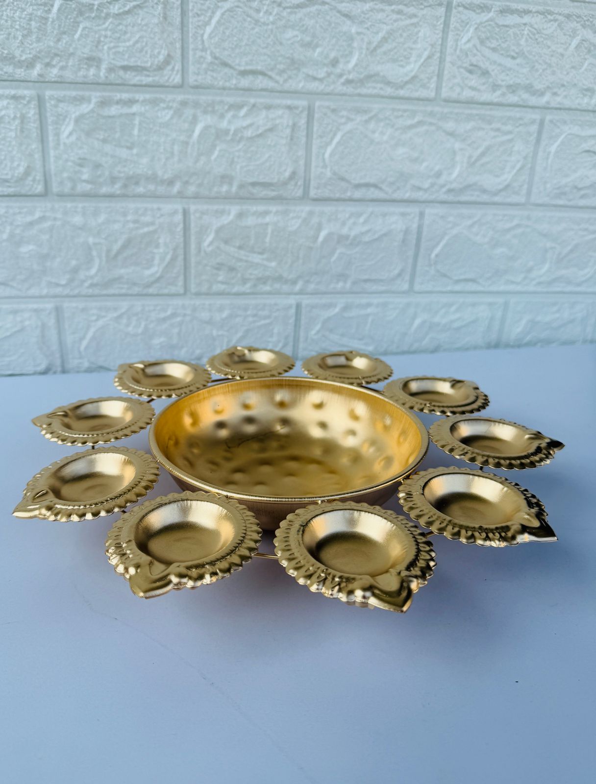 Golden Essence 10-Diya Urli Bowl , Gold Polish , Size 8 inch