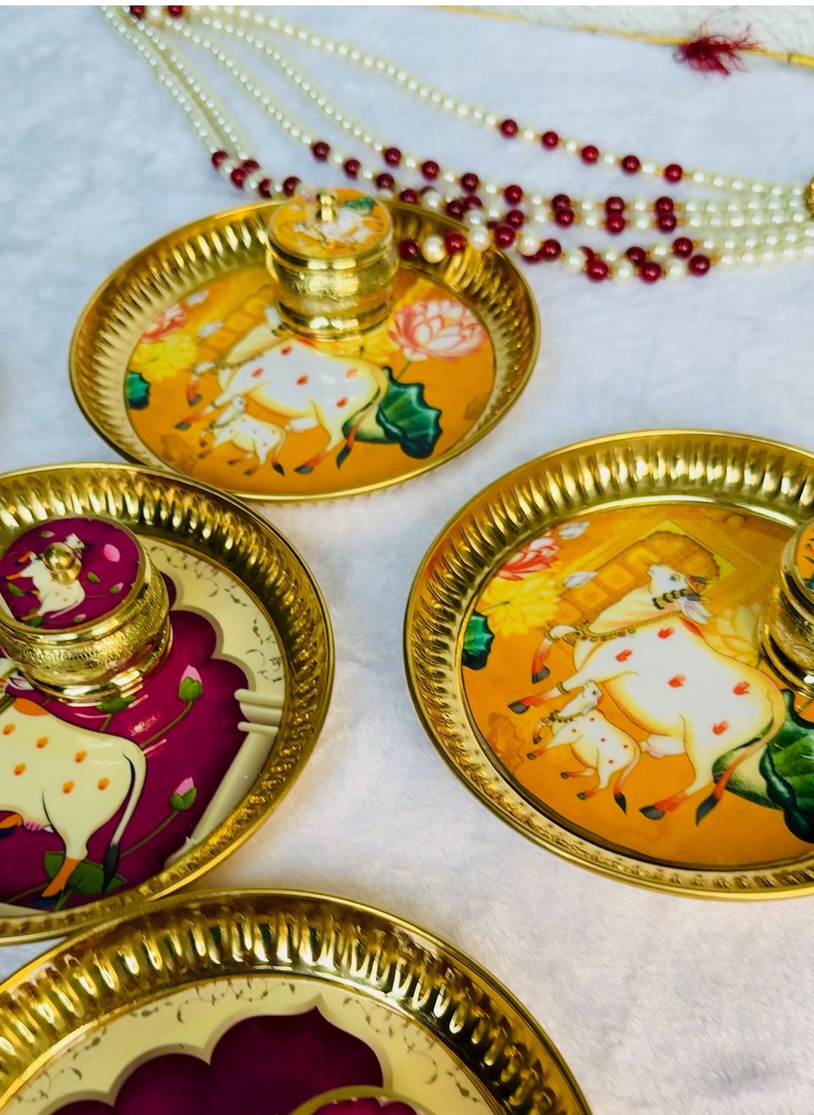 Golden Essence Brass Pooja Thali with Kumkum Box Set