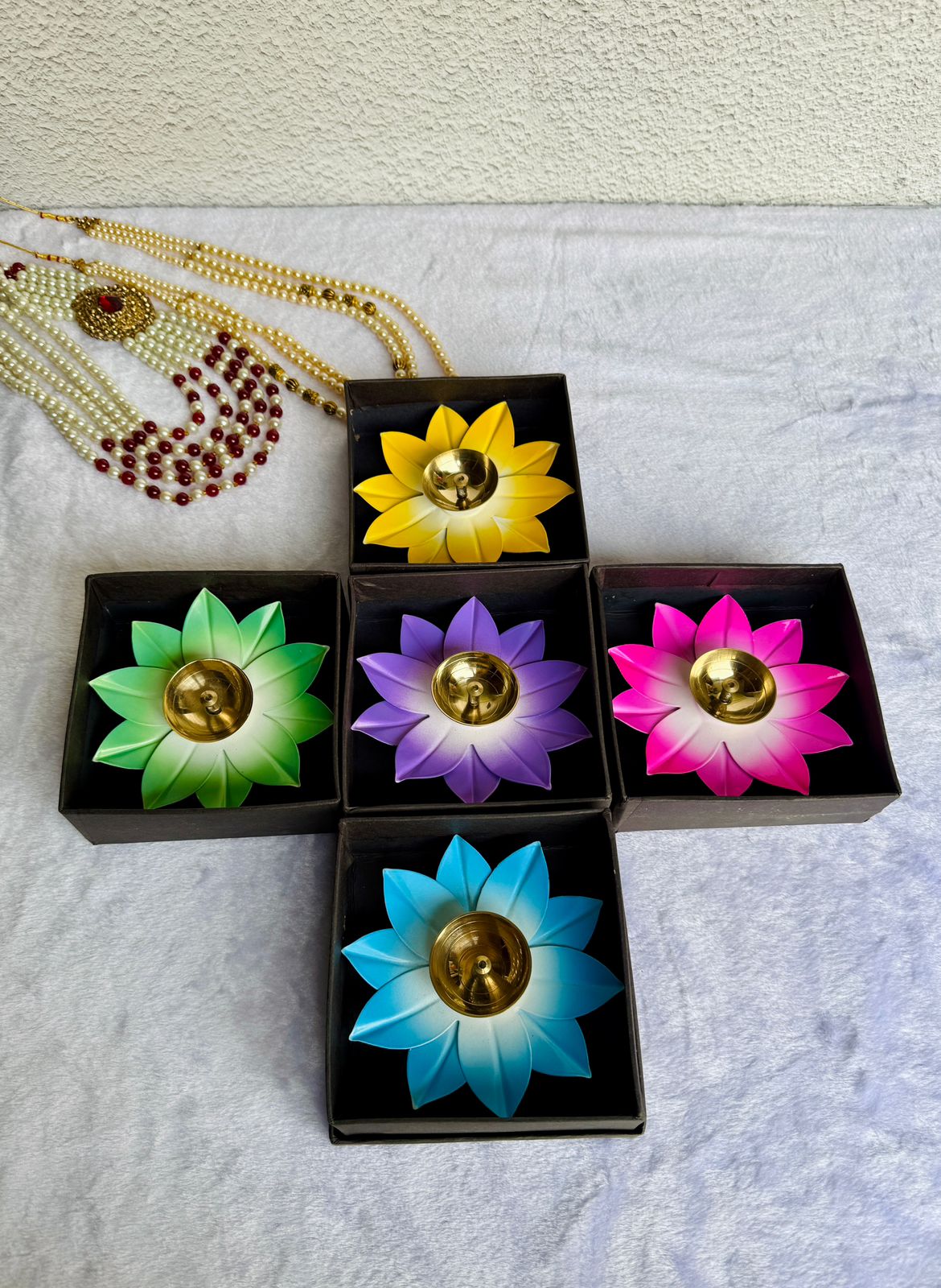 Lotus Diya – Assorted Color Diya for Home, Pooja, Festival & Gift
