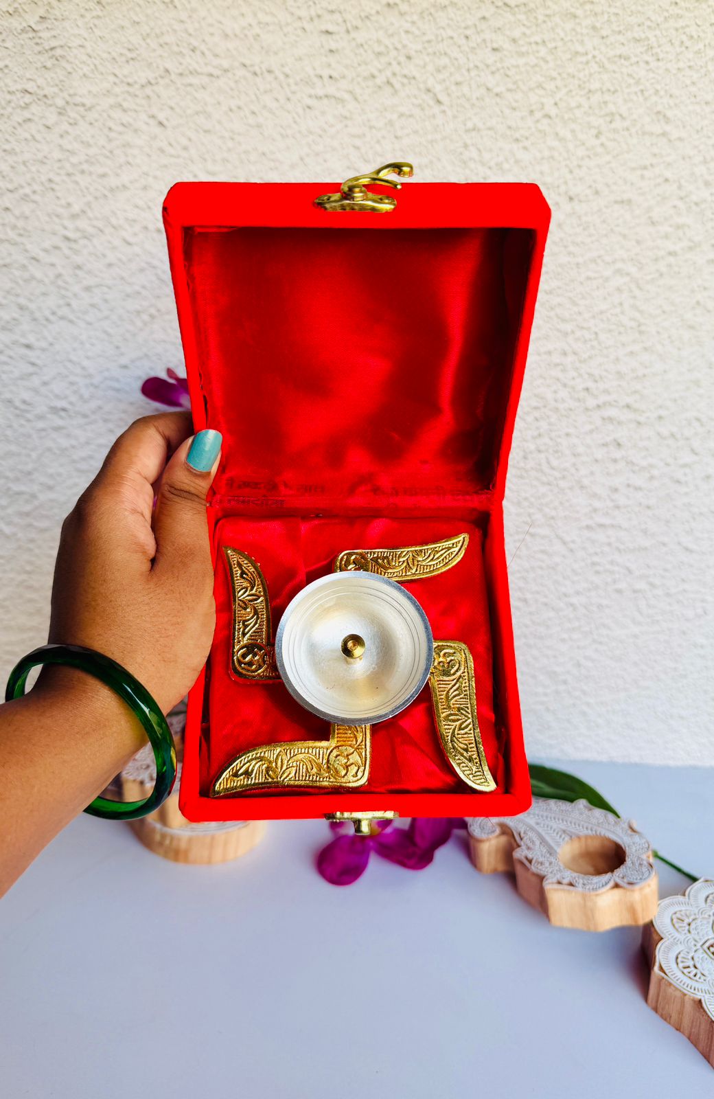 Brass Swastik Diya with Velvet Gift Box – Size- 4 inch Elegant Pooja & Festive Gift Item
